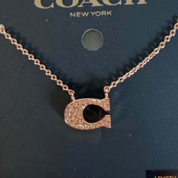 Coach Accessories - NWT Coach Plated Brass Pave Signature Necklace 91433 Rose Gold.Gift Valentines